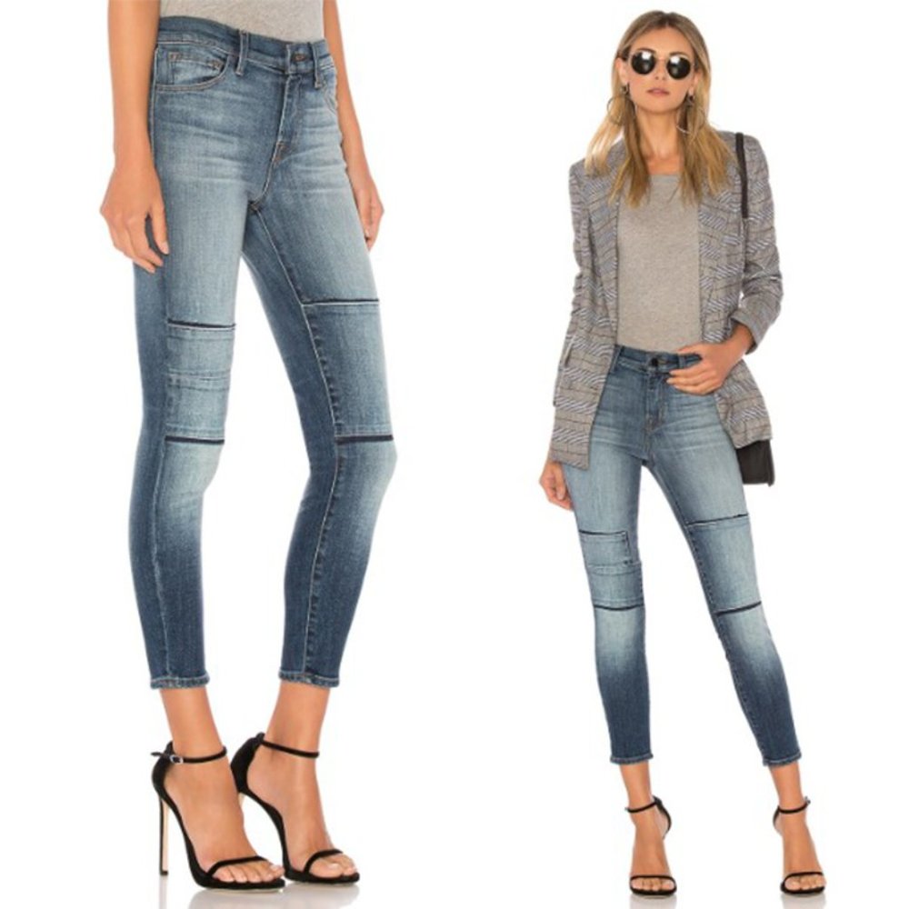 J Brand Alana High Rise Crop Skinny Jeans Jasper Patched Stretch Denim Mid Blue